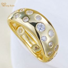 Wedding Rings Wong Rain 18K Gold Plated 925 Sterling Silver Lab Sapphire Gemstone Fine Personality Ring Jewellery Party Gifts Wholesale 230822