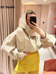 Women's Jackets ZD Studio 2023 Spring And Autumn Khaki Irregular Drawstring Loose Hooded Short Jacket Casual Parker 230822