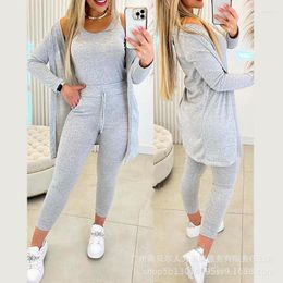 Women's Two Piece Pants Casual Y2K Fashion Long Sleeve Coat Vest Top High Waist Sport Fitness Outfits Women Elegant 3 Set Tracksuit