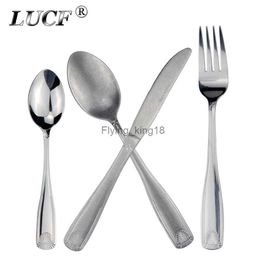Brief Popular Retro Style Cutlery Stainless Steel Vintage Dinnerware Antique Finish Fork/Knife/Spoons Photography Movie Props HKD230812