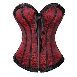 Corset Top for Women Sexy Burlesque Floral Pleated Trim Bustiers Plus Size Zip Boned Corsage Vintage Carnival Party Clubwear x0823