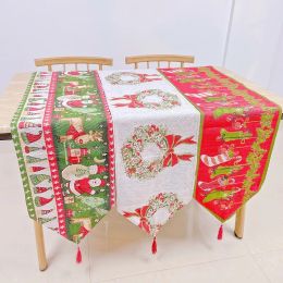 Weihnachtstisch Runner 33*180 cm/13*71 Zoll Polyester Baumwollstoff Esstische Hochzeitsfeier Schneemann Elch Blumenweiche Tischdecke Dekoratio