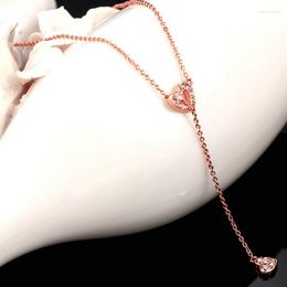 Chains Fashion Love Heart Cubic Zirconia Rose Gold Color Necklaces & Pendants Jewelry Wholesale For Women DWN159