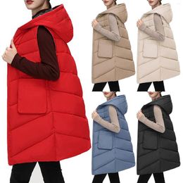 Women's Vests Ladies Fall And Winter Wear Hooded Zipper Pocket Loose Sleeveless Coat Vest