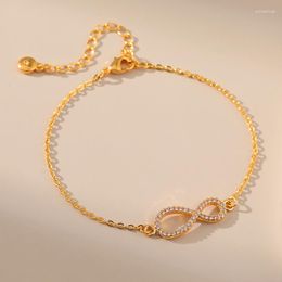 Link Bracelets Simple 18k Gold Plated Thin Metal Chain Women Bracelet With White Cubic Zirconia Number 8 Sparkling Zircon Jewellery