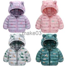 Down Coat Baby Girl Boys Autumn Winter Hooded Cotton Padded Jacket Coat Kids Clothes Infant Toddler Dinosaur Outerwear Children Clothing J230823