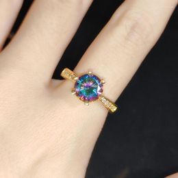 Cluster Rings Douyin Live Drainage Welfare Products Wholesale 18k Gold Plated Colourful Laser Diamond Classic Six-claw Open Ring Female