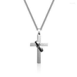 Pendant Necklaces Trend Stainless Steel Circular Ring Cross Charm Men's Necklace Fashion Accessories Jewellery Valentine's Day Gift Dropship