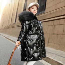 Down Coat 2023 Winter Children Girls Down Jacket Shiny Embroidery Warm Thick Long Parka Fur Collar Hoodie Waterproof Kids Girls Outerwear J230823