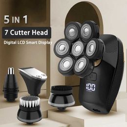 5 In 1 Electric Shaver 7 Floating Knife Head Men's Rechargeable Bald Head Beard Nose Ear Hair Trimmer Razor Clipper Facial Brush L230823