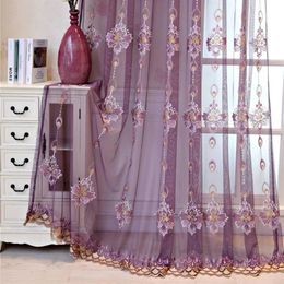 Sheer Curtains Purple Embroidered Tulle for Living Room Bedroom Romantic Drapes Blue Transparent Voile Backdrop Wedding Curtain 230822