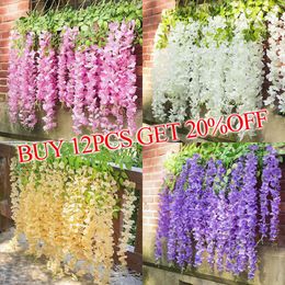 Decorative Flowers Wreaths Wisteria Vine Artificial Flowers Wholesale 110cm Trailing Fake Flower String For Home Wedding Party Decor Silk Wisteria Garland 230823