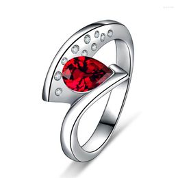 Cluster Rings Creative Geometric Red Crystal Pear Water Drop Ring For Lady Finger Accessories Trendy 925 Sterling Silver Women Jewellery