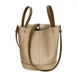 Evening Bags Genuine Leather Bucket Bag Fashion Simple Women's Contrast Color Large Capacity Vegetable Basket Handle Shoulder