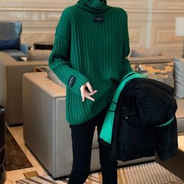 Women's Sweaters Turtleneck Sweater Thick Casual Bottoming Knitted Top Winter Pullovers Striped Teen Gril Green MV026