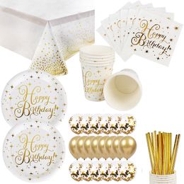 Other Event Party Supplies WEIGAO Gold Star Disposable Paper Plates Cups Straw and napkins Tableware Sets for Adult Kids Birthday Theme 230822