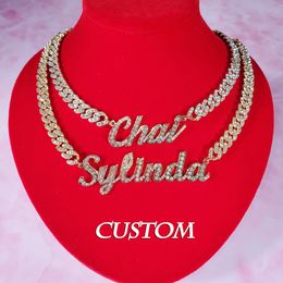 Strands Strings Stainless Steel Nameplate Personalised Name Choker with Mini Cuban Chain Custom Cursive Letters Pendant Necklace for Women 230822