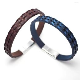 Bangle Personalised Braided Embossed Faux Leather Bracelet Brown Wrap With Secure Zinc Alloy Slide Lock Magnetic Clasp