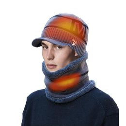 Beanie/Skull Caps Electric Heated Hat Scarf Set USB Warm Hat Neck Warmer Cap Rechargeable Heated Knitting Beanie For Outdoor Mountaineering 230822