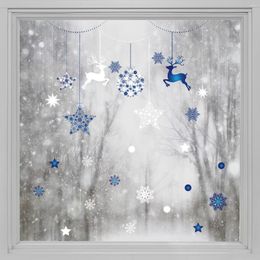 Window Stickers Kizcozy White And Blue Christmas Snowflakes Elk Stars Ball Double Sided Film For Home Garden Decorative Glass Sticker