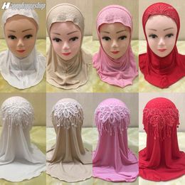 Ethnic Clothing Muslim Headscarf Kids Headwear Islamic Arab Children Diamonds Shawls Girls Tassels Hijab Turban Instant Amira Cap