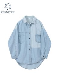 Women's Jackets Irregular Spliced Denim Shirt Coat Women Long Sleeve Pocket Cardigan Streetwear BF Jean Jacket Y2K Harajuku Cowboy Outwear Tops 230823