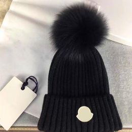 Designer Winter Knitted Beanie Woollen Hat Women Chunky Knit Thick Warm faux fur pom Beanies Hats Female Bonnet Beanie Caps 10 colo275t