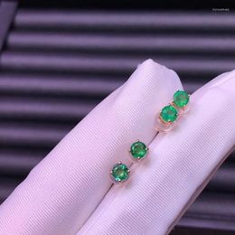 Stud Earrings Classic Pass Diamond Test Round Emerald 925 Silver Excellent For Women