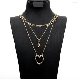 Pendant Necklaces EYIKA Colourful Crystal Zircon Heart Necklace Letter LOVE Gold Plated Link Chain Choker Jewellery Holiday Gift For Lovers