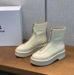 row white smooth Leather Ankle Chelsea Boots platform zip slip-on round Toe block heels Flat Wedges booties chunky boot luxury designer for women factory footwear