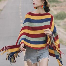 Womens Sweaters Autumn And Winter Warm Thickened Scarf Shawl Sweater Elegant Bohemian Casual Classic Striped Coat Fringe Tops 230822