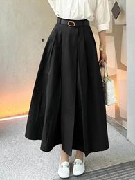 Skirts Design Retro Solid Color High-waisted Letter Belt Skirt Ladies 2023 Summer Fashion All-in-one Loose Swing A Word Pomp