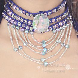 Stage Wear Halloween Adult Female Bellydance Accessories Dancing Square Dance Performance Diamond Necklace Hanfu