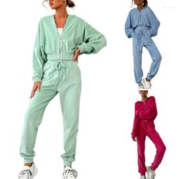 Women's Two Piece Pants Womens Solid Color Tracksuit Outfits Long Sleeve Hooded Crop Tops Sweatpants Set Sportswear