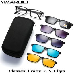 Fashion Sunglasses Frames YIMARUILI Ultra-light 15 Magnetic Suction Polarized Clip Eyewear TR90 Retro Square Optical Prescription Eyeglasses Frame Men 230822