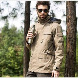 Outdoor Jackets Hoodies 3 in 1 Waterproof Jacket Men Warm Work Coat Windproof Fleece Inner for Hiking Fishing Cycling Safari Outdoor Sports Clothing 230823