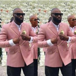 Men's Suits & Blazers Blush Pink Skinny Men Wedding Tuxedo For Groomsman Double Breasted African Blazer Slim Fit Fashion Desg213Z