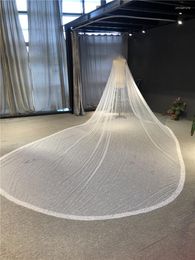 Bridal Veils Est Real Pos High Quality Luxurious Heavy Pearls And Pipes Beads 5 Metres Ivory Tulle Wedding Veil Accessories