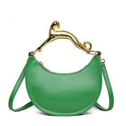 Evening Bags Brand Designers Handbag Leather Crescent Solid Colour Cat Shape Golden Metal Handle Ladies Shoulder Cross Body 230823