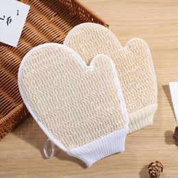 DHL300pcs Bath Brushes Cotton Jute Double Sided Elastic Band Patchwork Color Cleaning Gloves