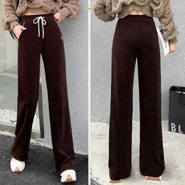 Women's Pants Chenille Wide-leg Women Retro Autumn Winter Straight-leg Trousers High-waisted Sports Drape Slim White Corduroy Bottoms