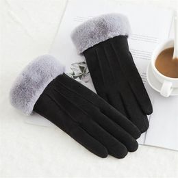 Five Fingers Gloves Warm Winter Ladies Full Finger Genuine Leather Men Mitten Fur Real Cashmere For Women T1C0258D