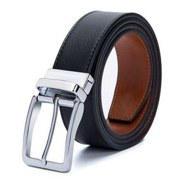 Men's Belt Rotary Needle Button Trouser Bag Business Casual Style Double Sided Cowhide Leather Belt