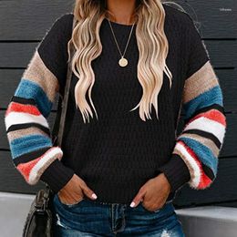 Women's Sweaters Winter Loose Jumper Plus Size Autumn Knitted Striped Sweater Women Long Sleeve Color-block Knitting Pullovers Female