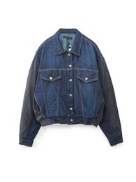 Women s Jackets Patchwork Panelled Denim Coat Turn Down Collar Long Sleeve Single Breasted Female Outerwear Spring Casual Coat For Woman 230823