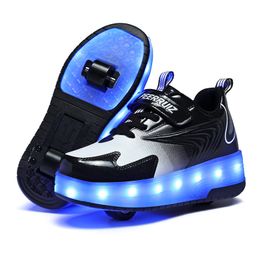 Sneakers Roller Skates Kid Sneakers LED Illuminated Shoes Boys Running Shoes with Double Wheels USB Charge Sport Shoes Girls Roller Shoes 230823