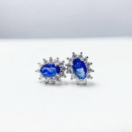 Stud Earrings Natural Real Blue Sapphire Earring 925 Sterling Silver 0.6ct 2pcs Gemstone For Men Women Fine Jewellery T23313
