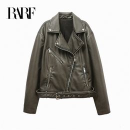 Womens Leather Faux RARF ladies vintage do old washed leather imitation locomotive type PU jacket womens coat top 230822