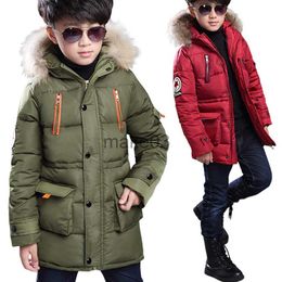 Down Coat Boy Winter Coat Warm Quilted Puffer Kids Parka Jacket with Detachable Fur Hood Windproof Thick Outerwear for Teenagers J230823