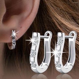 Hoop Earrings 925 Sterling Silver Luxury Clear Zircon Ear Buckles U-shaped For Women Original Design Fine Jewellery BSE793